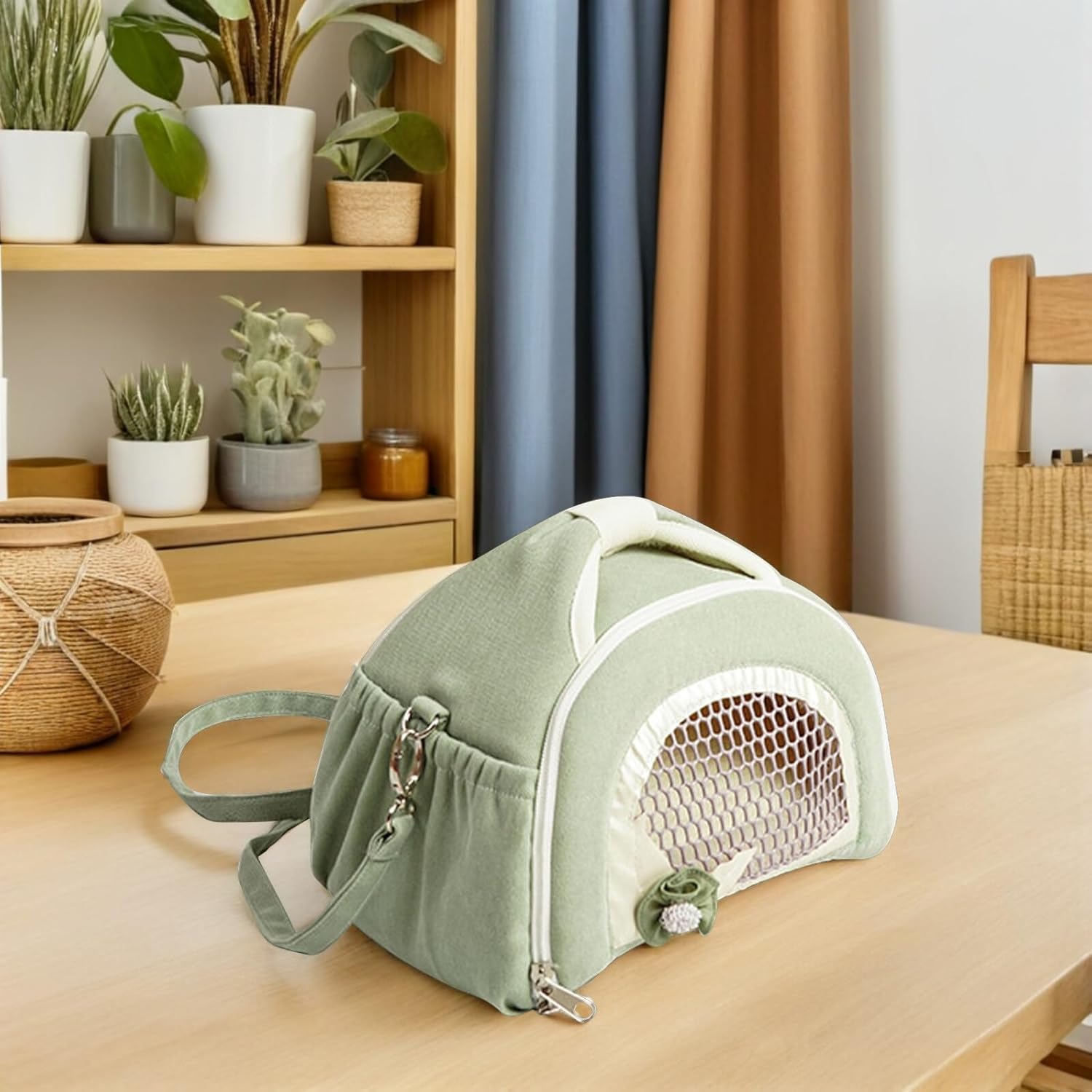 minkissy Breathable Small Animal Carrier Bag for Travel with Anti-Lost Feature, Lightweight Green Pet Sling Backpack for Hamsters, Guinea Pigs, Sugar Gliders, and Small Dogs