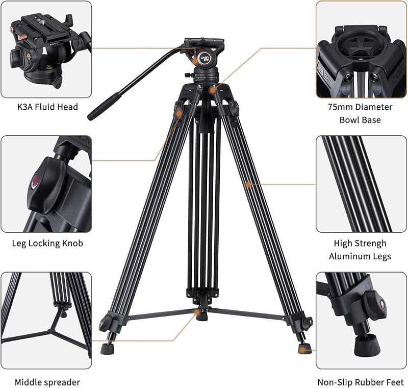 Cayer BV30 alumínium videó tripod 360° folyadék fejjel, DSLR kamerához