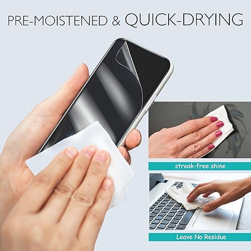 Miniatura 9 de Toallitas de limpieza para dispositivos electrónicos, 100 toallitas de limpieza de vidrio prehumedecidas, limpiador de pantalla portátil para
