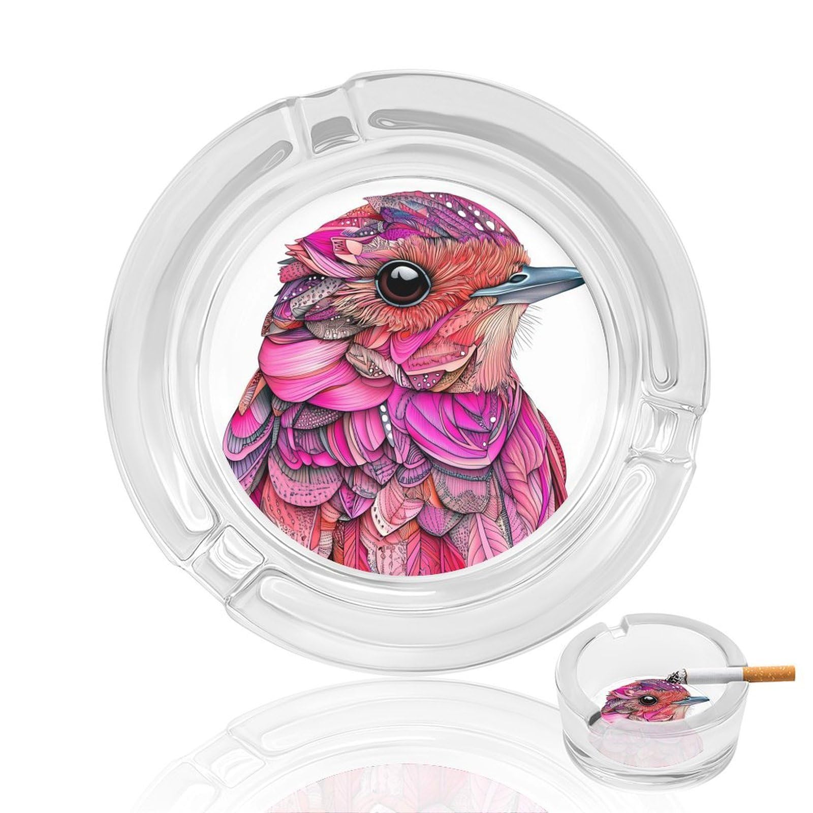 Pink European Bird Glass Ashtray for Cigarettes Portable Decorative Ash Trays for Home Office Decor