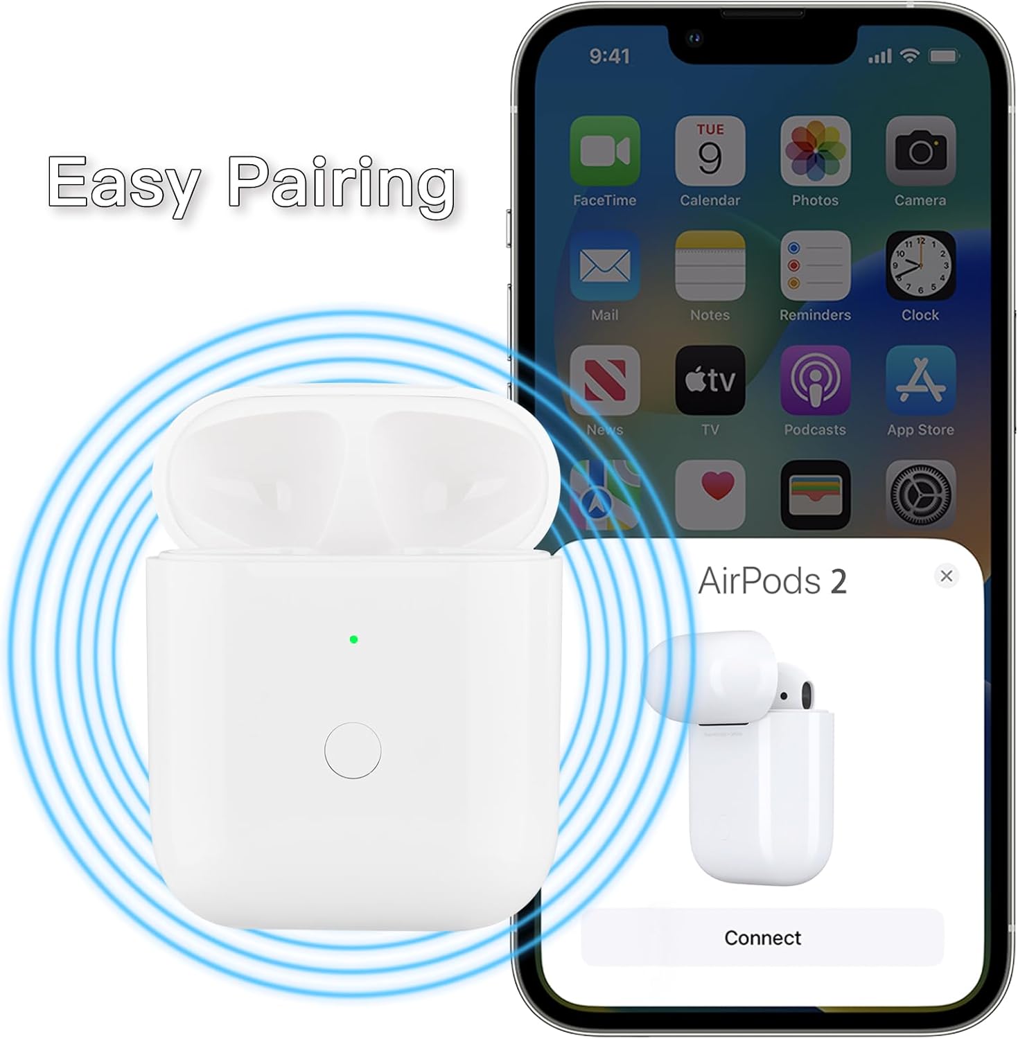 Replacement for Airpods 2 and 1 Charging Case,Support Both Wired and Wireless Charging,for iPods 2nd and 1st Generation Charger case(550mAh)