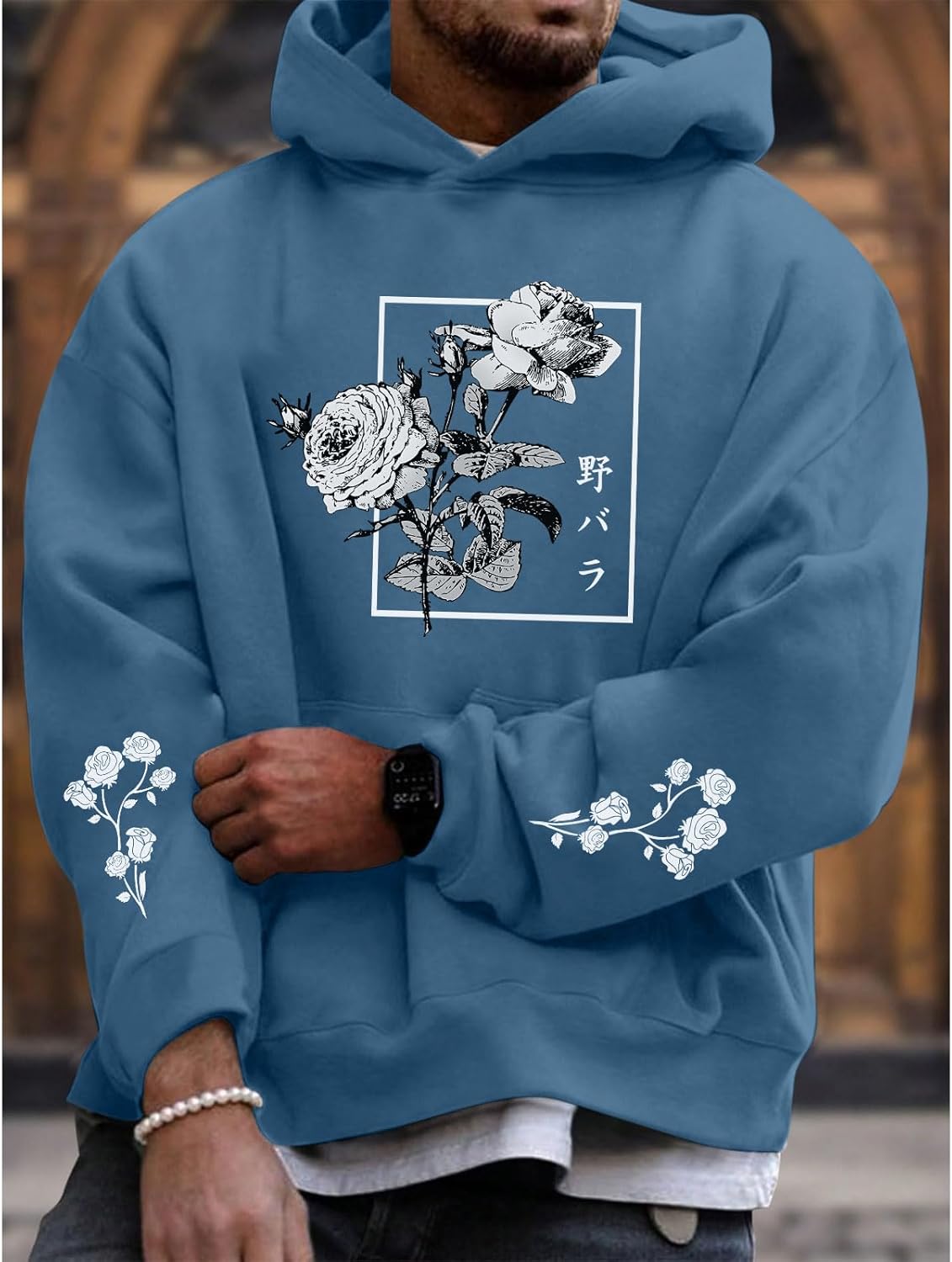 Rose Floral Graphic Hoodie for Men Aesthetic Japanese Cool Hoodies Oversized Trendy Streetwear Pullover Sweatshirt - Image 3