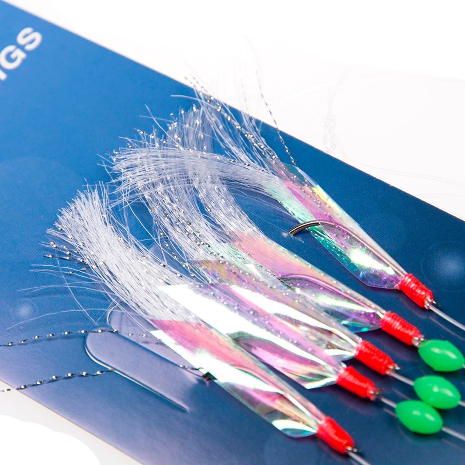 Paquete de 3 aparejos de plumas de caballa Sabiki – 15 anzuelos de pesca de mar con cuentas luminosas, aparejos de plumas de agua salada para caballa, róbalo, abadejo, bacalao y arenque accesorios de