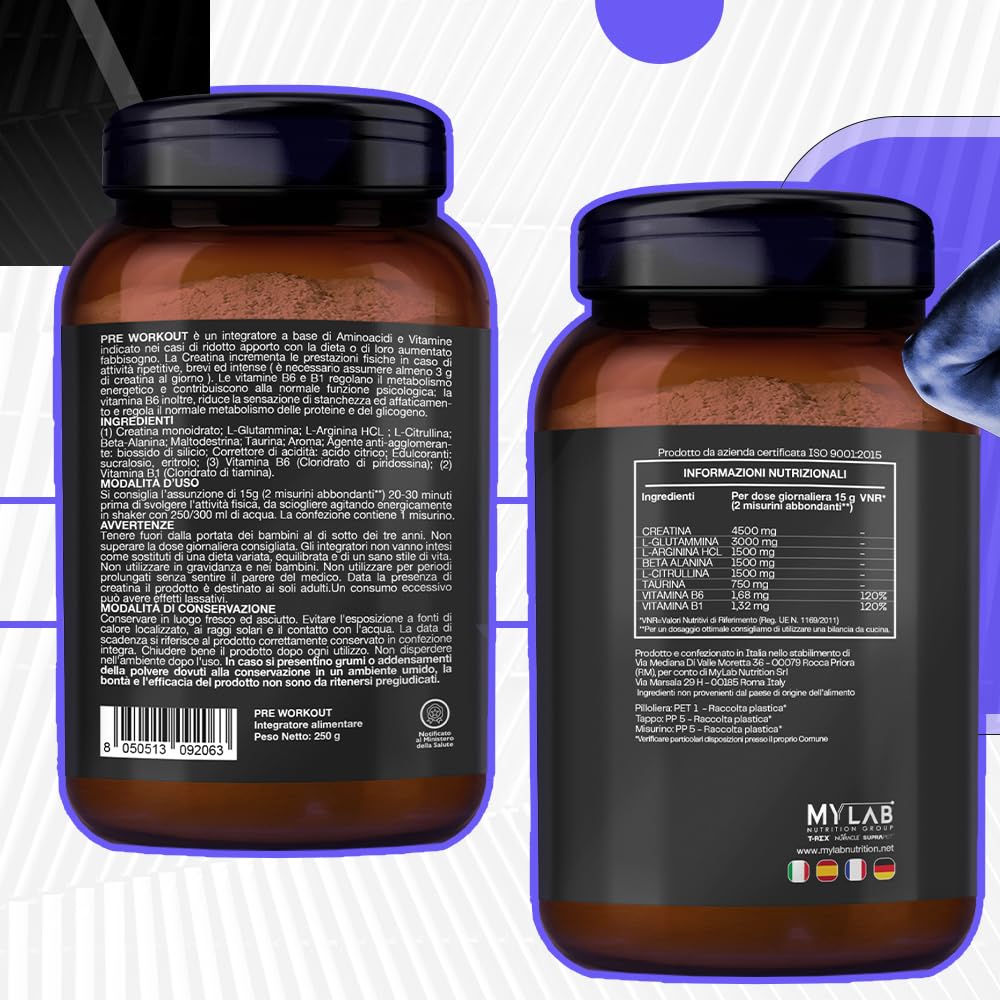 T-Rex Integratori Pre Workout, Energy Drink Potente con Creatina Monoidrata, Citrullina, Taurina, Arginina, Beta Alanina e Vitamine - Senza Caffeina, 250 g (250 g (Confezione da 1), Frutti di Bosco)