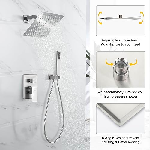 Miniatura 11 de Sistema de ducha con ducha de mano, juego de grifo de ducha de lluvia con cabezal de ducha de 10 pulgadas y sistema de ducha de mano montado