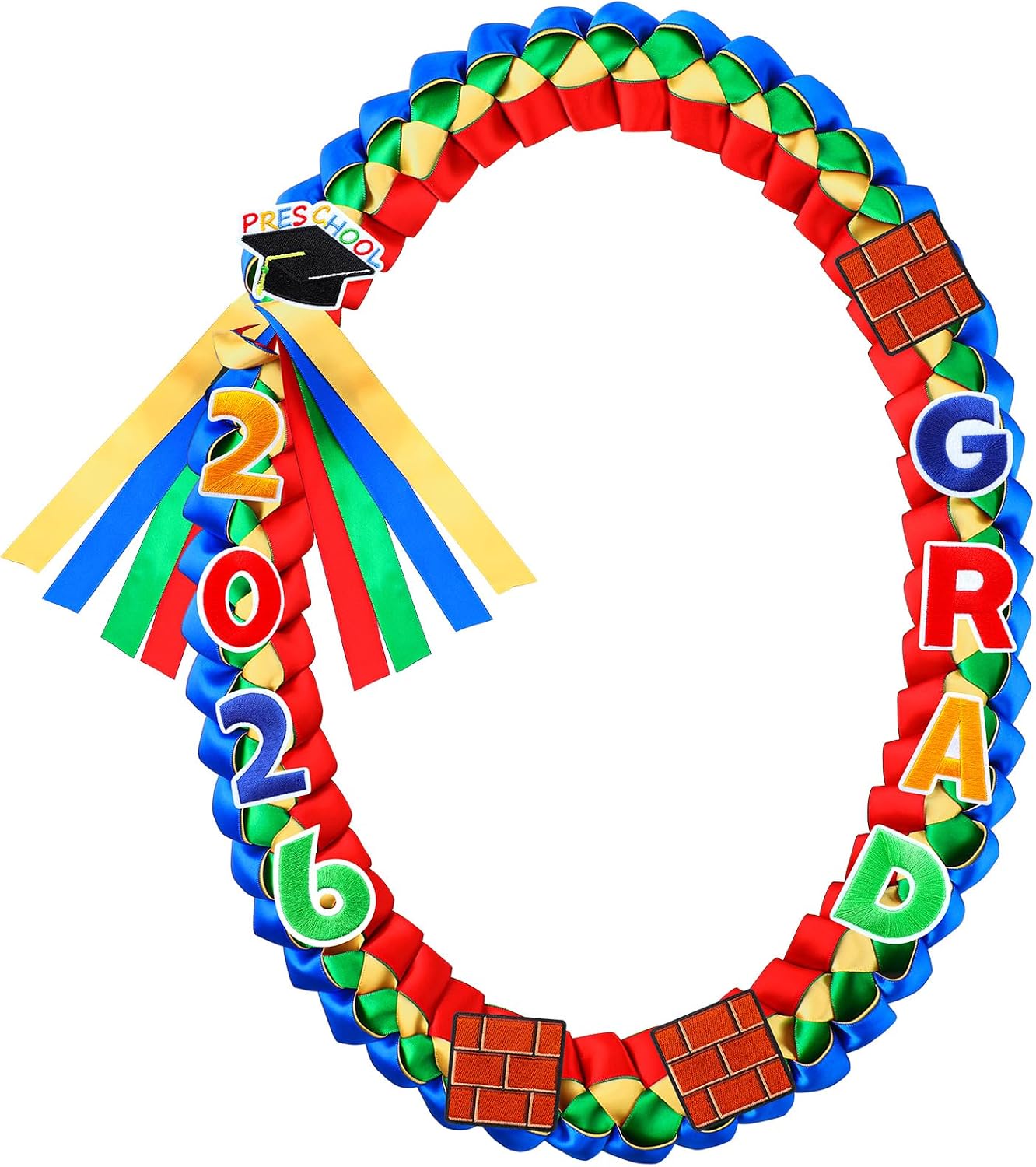 Hotop Preschool Graduation Ribbon Leis with Pins Kids Class of 2026 Money Leis, 47'' Double Braided Child Graduation Ribbon Necklace for Boys Girls