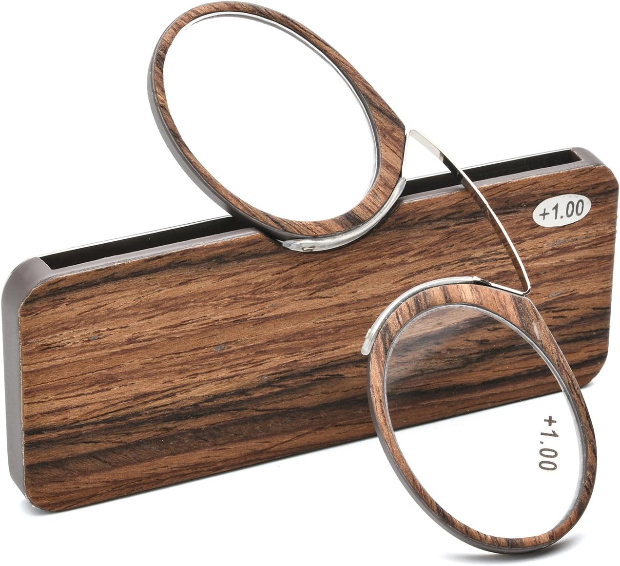 Pince Nez Style Clamp Nose Resting Pinching Reading Glasses ith No Temple Arms Readers for Men and Women FJB02 (Brown, 1.5)