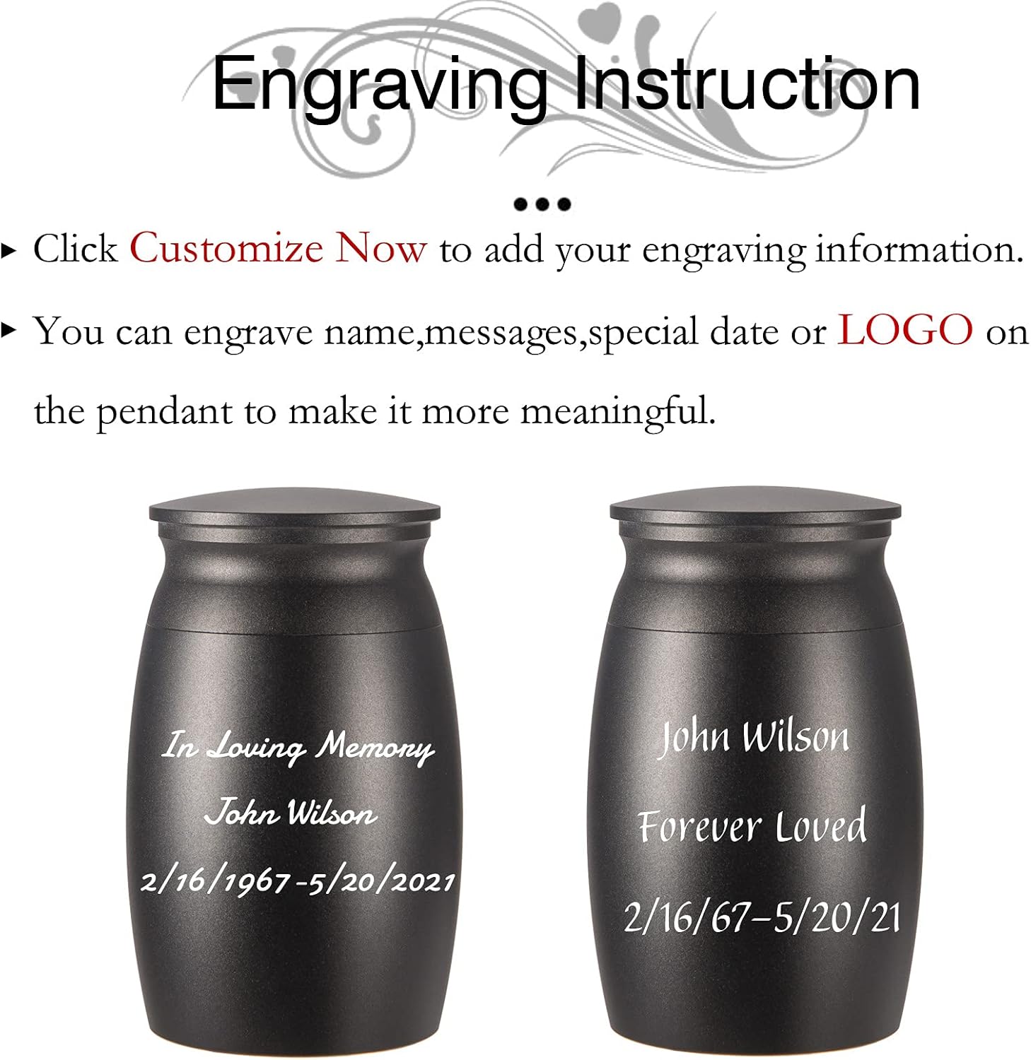 Personalized Custom Engraving Text Mini Small Cremation Urns, 2.8" High Blank Black Memorial Urn, Handcrafted Beautiful Keepsake Urn for Funeral, Peaceful Decorative Urns for Human Ashes