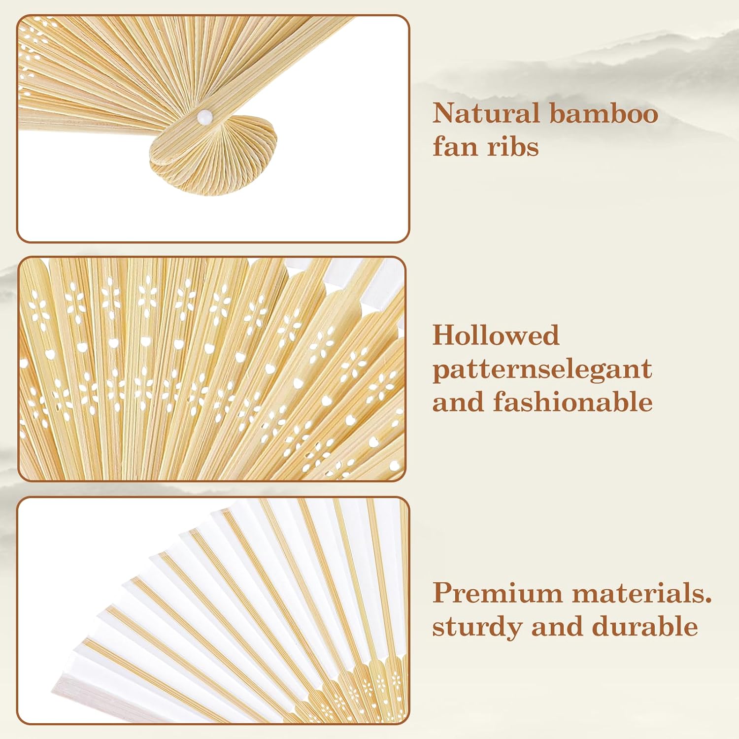2Pcs White Fabric Silk Handheld Folding Hand Fan Bamboo Ribs Chinese Japanese Style for Dancing, Party, Summer, Festival, Event Favor Birthday Wedding Guests Souvenir, Women Accessories and Gifts