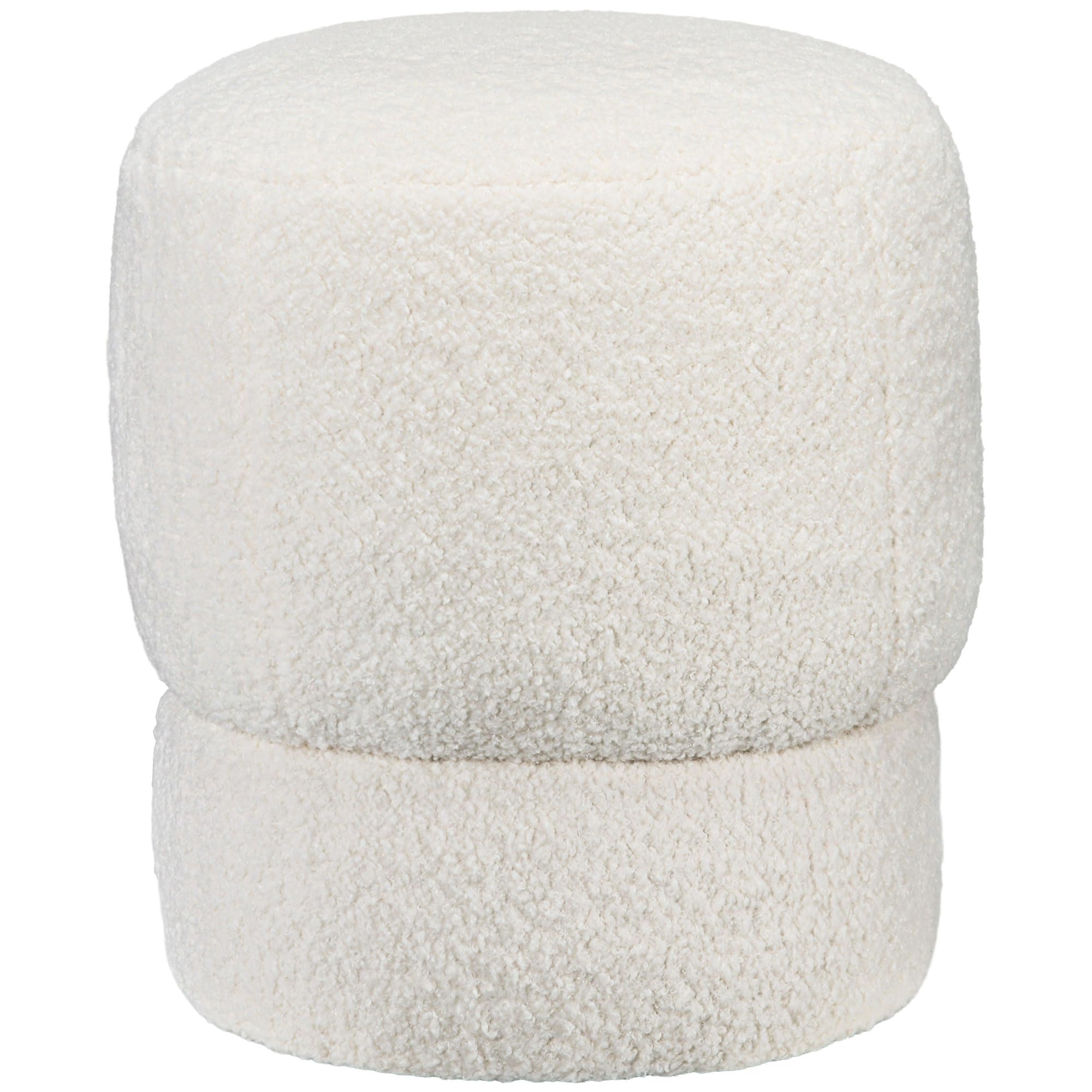 HOMCOM Modern Round Ottoman, Teddy Fleece Fabric Upholstered Foot Stool with Padded Seat for Living Room, Entryway, White