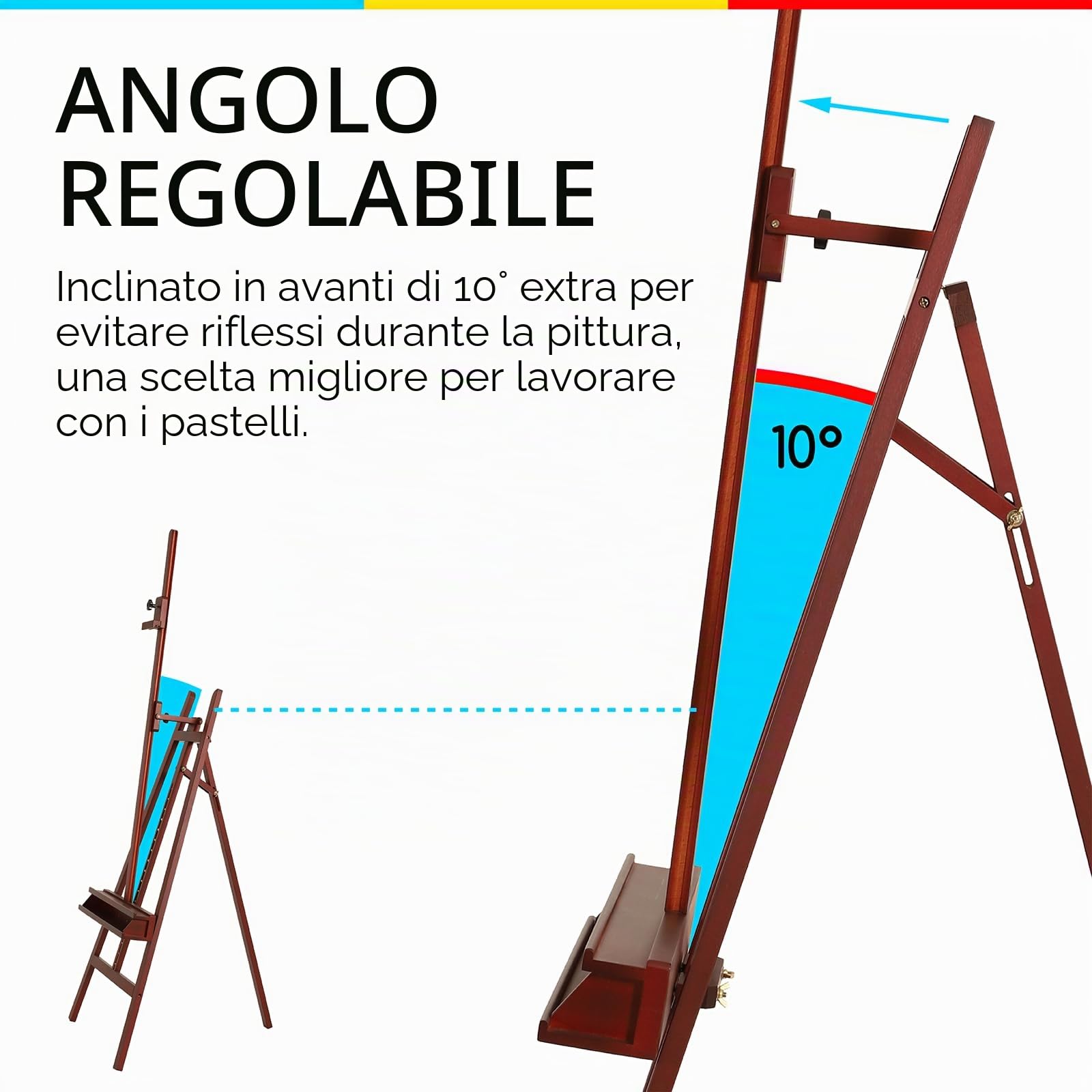 MEEDEN Cavalletto per Pittori Grandi in Noce Regolabile Cavalletto per Artisti in Legno Massello di Faggio, Cavalletto da Studio per Adulti con Portaspazzole, Supporta Tela fino a 122cm