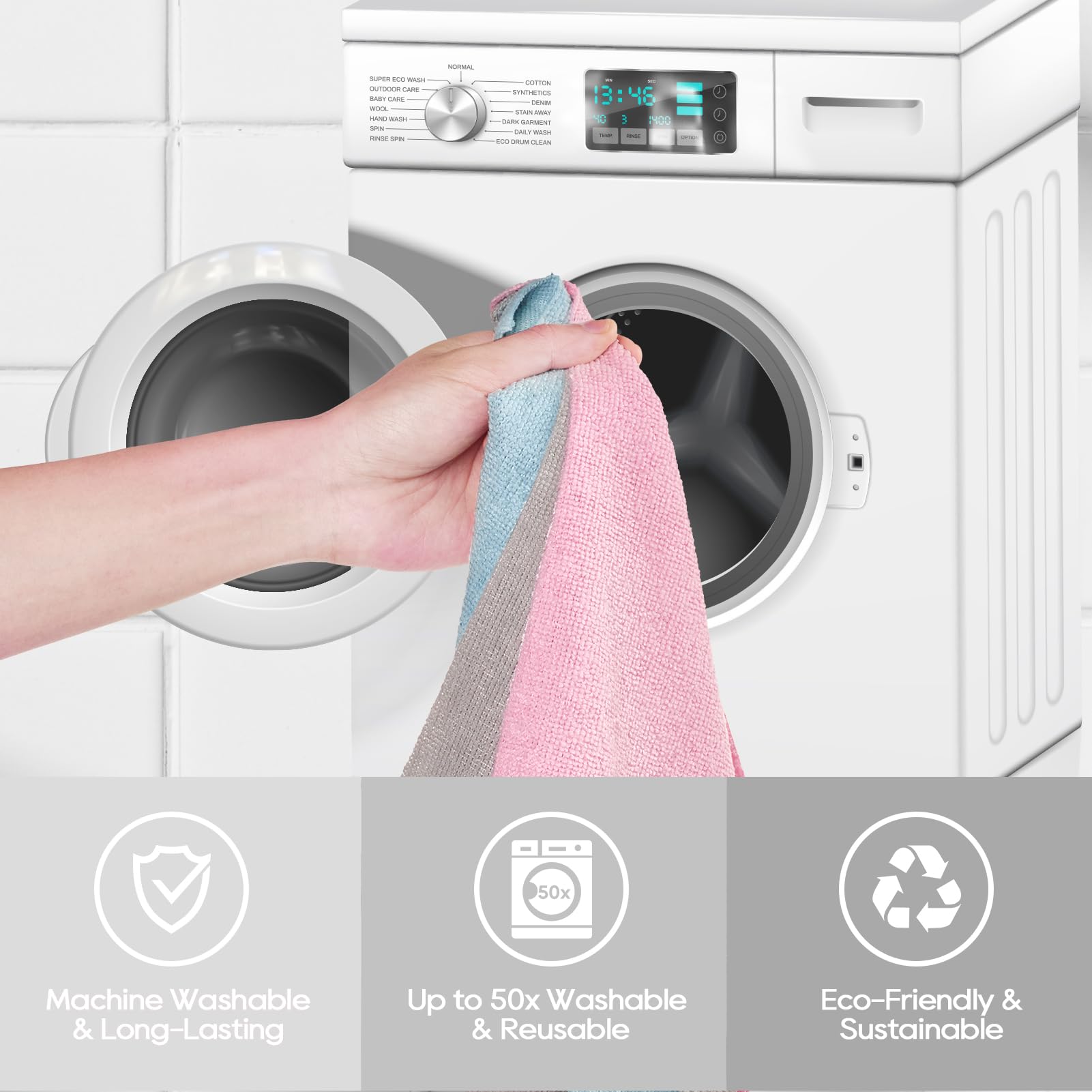 HONOVA Paño de limpieza de microfibra, paquete de 45 toallas de papel reutilizables, rollo lavable, 12 x 12 pulgadas, toallas de microfibra extraíbles, ultra absorbentes, trapos de cocina sin pelusa