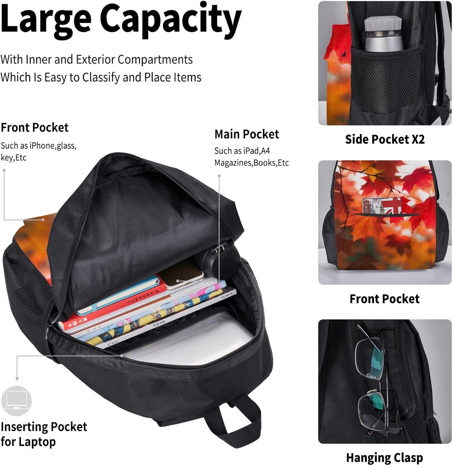 3 in1 Travel Laptop Backpack with Lunch Bag and Pencil Case Casual Daypack image 5