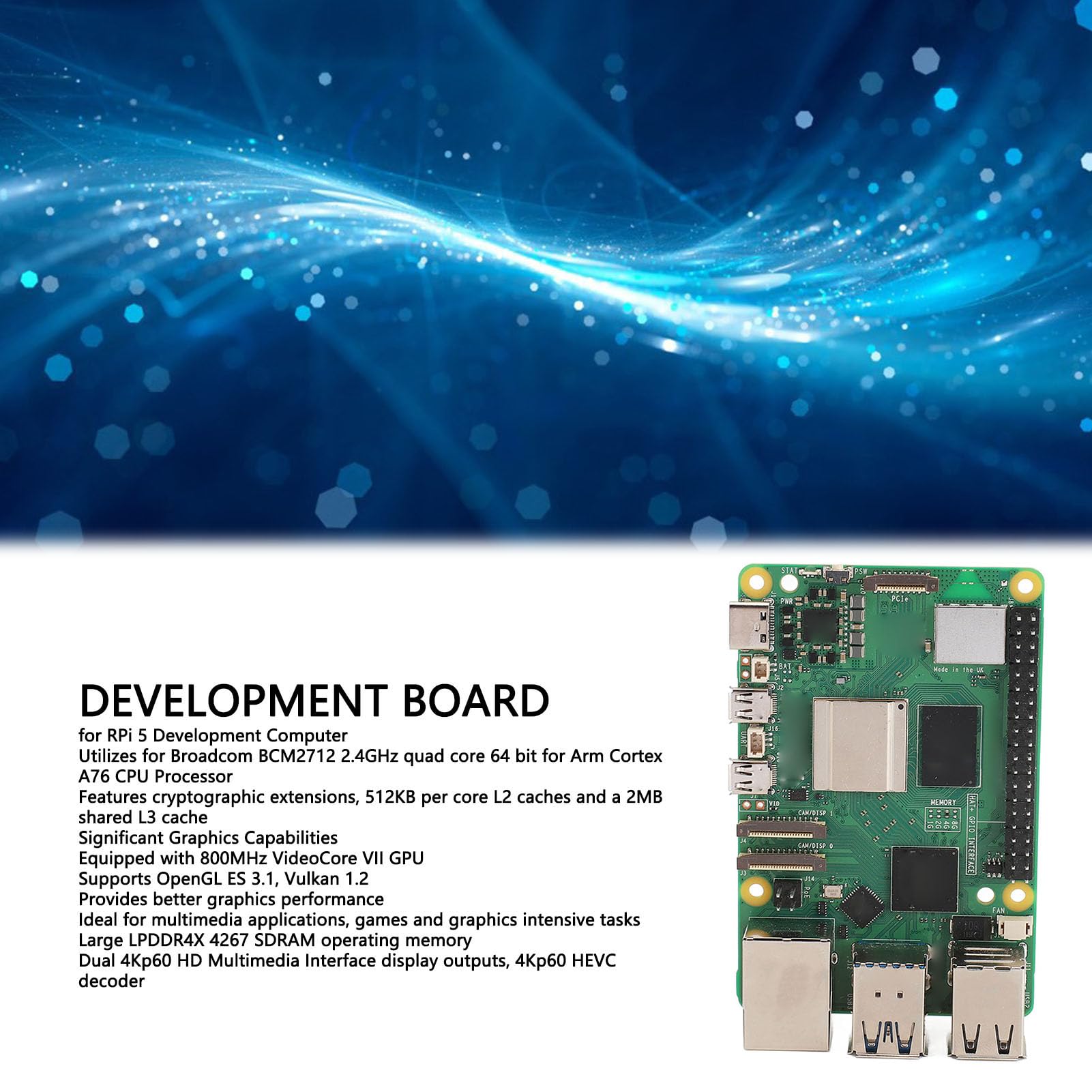 Cryfokt Komputer Jednopłytkowy 5, Czterordzeniowy 64-bitowy Procesor Arm Cortex A76 2,4 GHz, 4 GB Pamięci LPDDR4X RAM, Dwa Złącza 4Kp60, Gigabit Ethernet, Dwuzakresowe WiFi Bluetooth 5.0 (8GB)