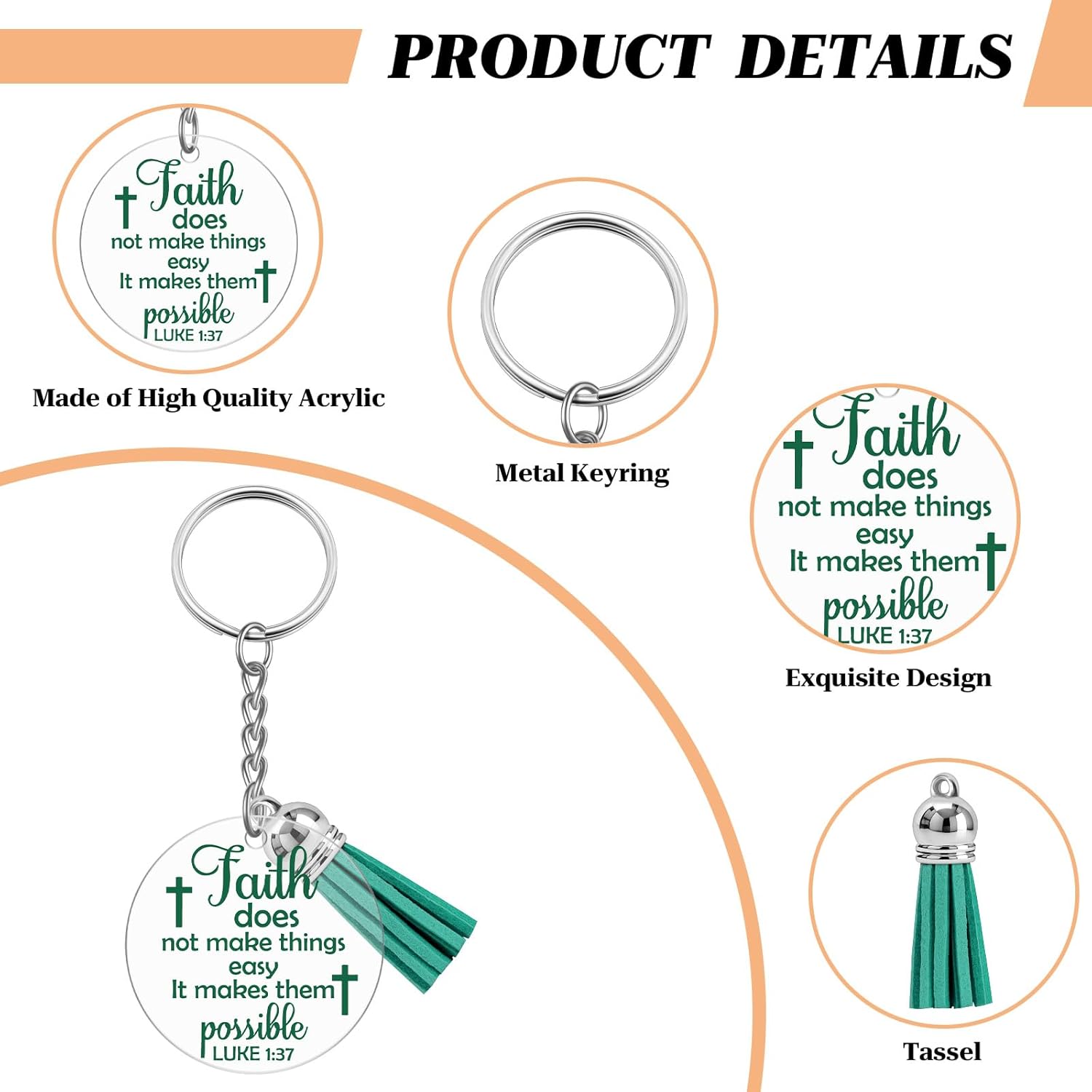 8PCS Christian Keychain Faith Religious Keychain for Women Inspirational Jewelry Encouragement Spiritual Religious Bible Gifts for Womens Bible Verse Christian Accessories Christmas Birthday Gift - Image 2