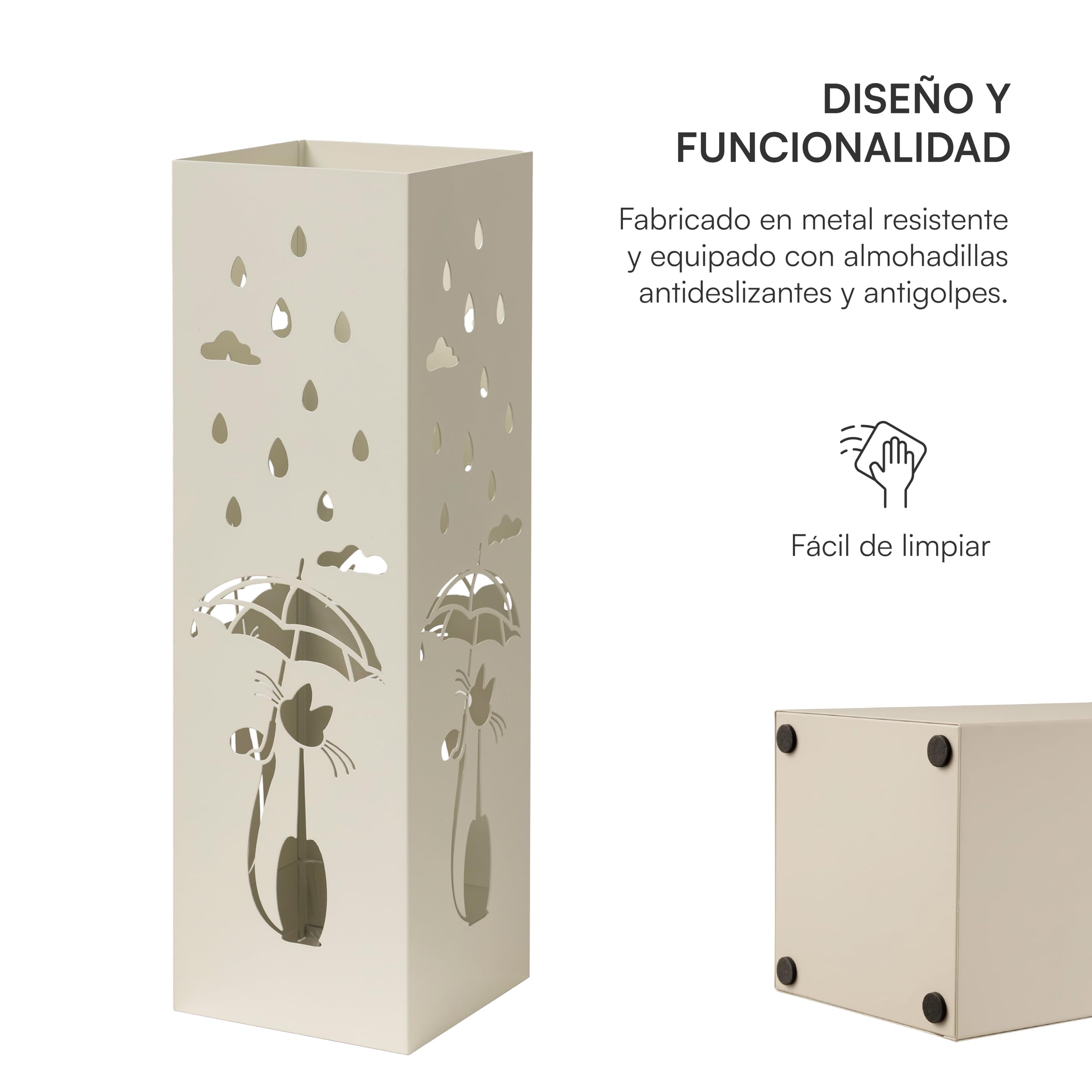 Baroni Home Paragüero Moderno Gato Tallado Lluvia 15,5x15x49 cm Blanco