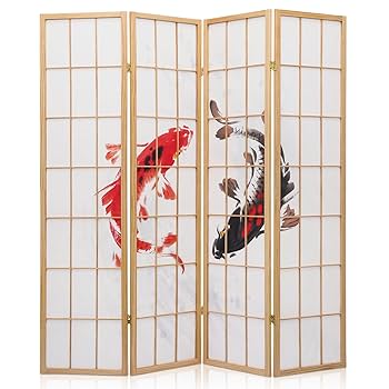 肆蘇廳凱繧　ページ MoNiBloom Japanese Room Dividers 4-Panel Lifelike Koi Fish