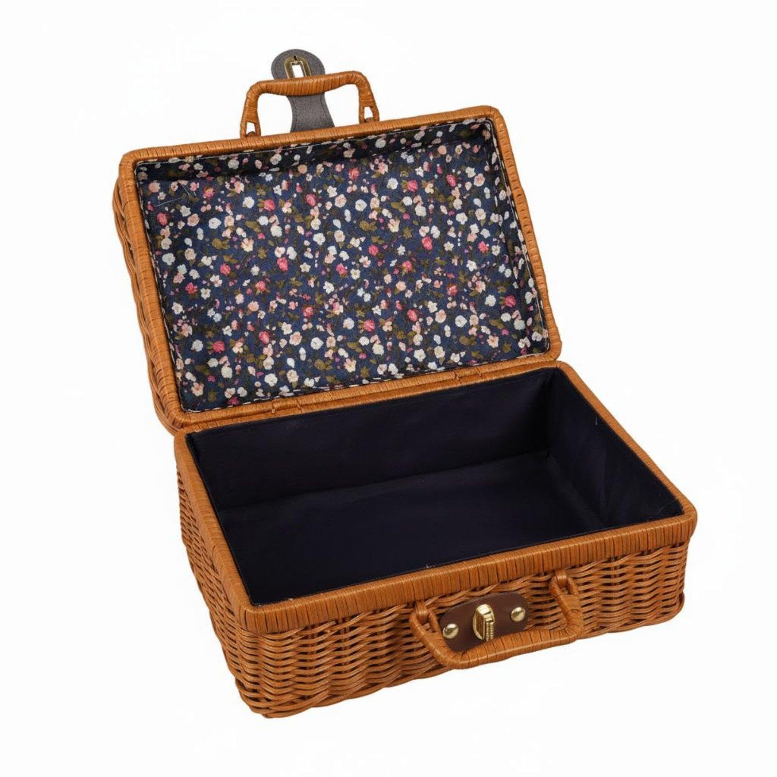 Enakshi® Vintage Design Suitcase With Handle Woven Suitcase Artisanal Appearance Vintage Design Storage Trunk for Bridesmaids, Women, Wedding, Photoshoot Prop 22-17-11cm Classic Navy Floral-image-31