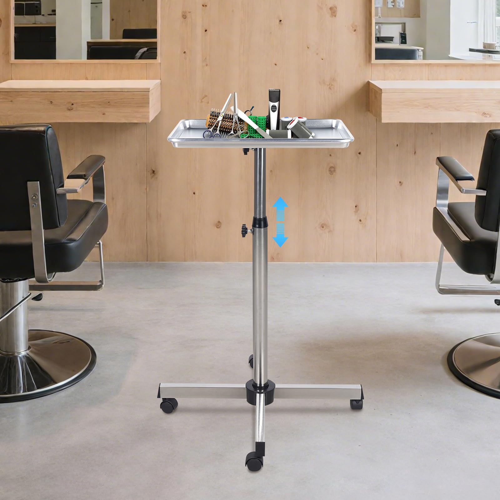 Mobiler Friseurwagen mit höhenverstellbarem Trolley Salonwagen Friseur Beauty Rollwagen Arbeitswagen Aluminium Beistellwagen Werkstattwagen Friseurbedarf Zubehör