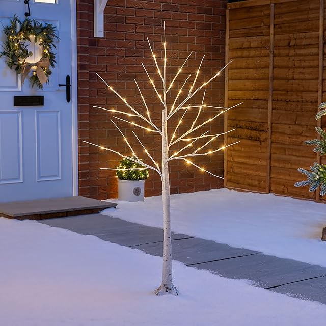 Christow White Birch Tree LED Light Up Artificial Twig Christmas Decoration Indoor Outdoor Mains Operated 4ft / 120cm