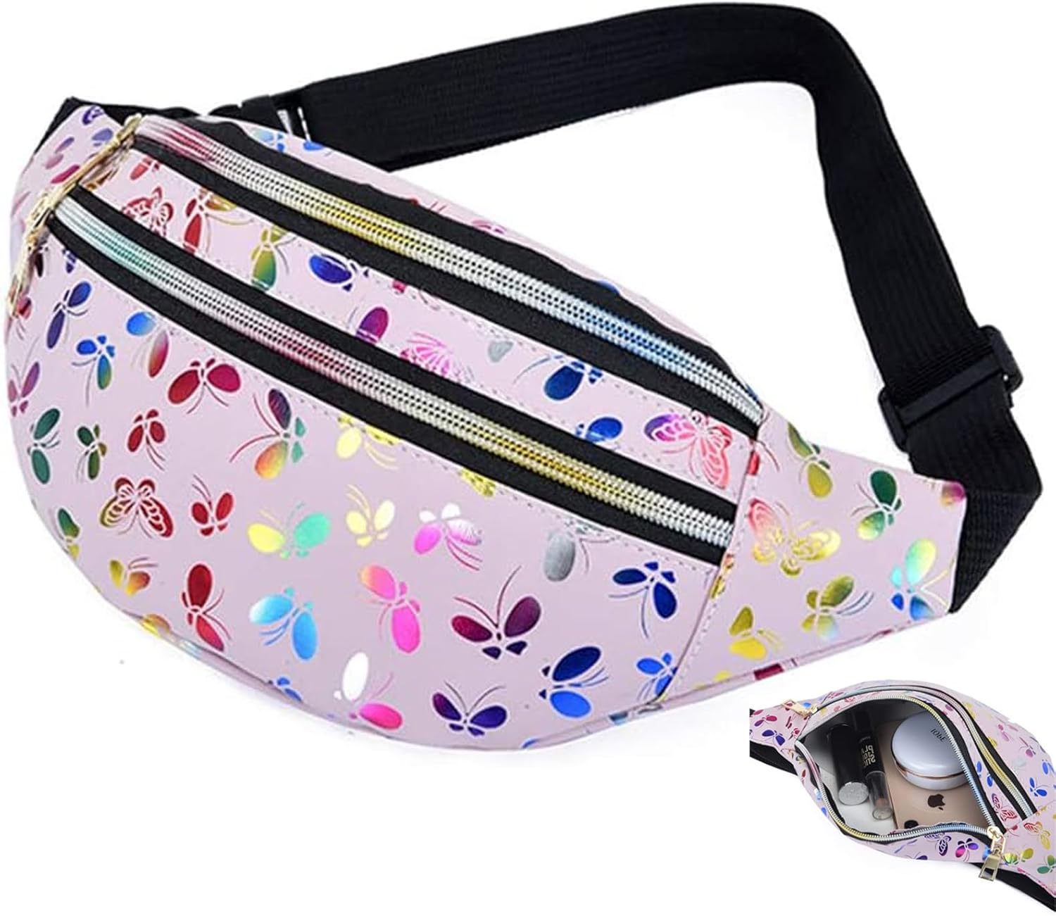 Marsupio Impermeabile Alla Moda - Borsa Da Cintura Riflettente Con Cerniera Arcobaleno, Regolabile E Spaziosa, Per Sport E Festival