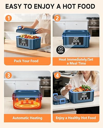 Miniatura 7 de GEARGO Lonchera eléctrica inalámbrica, 1.6L y 24000mAh, recargable, con caja de cristal de hielo, 24 horas programadas para el trabajo, para hombres