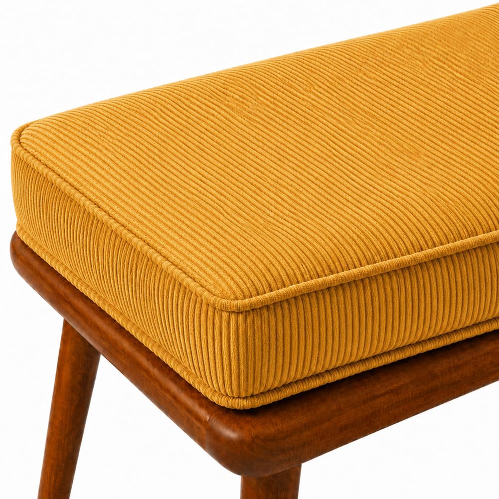 AEHO Cuscino per Panca Velluto a Coste, 5cm Schiuma 50D, 2 Lacci,Turmeric Yellow,160x40x5cm