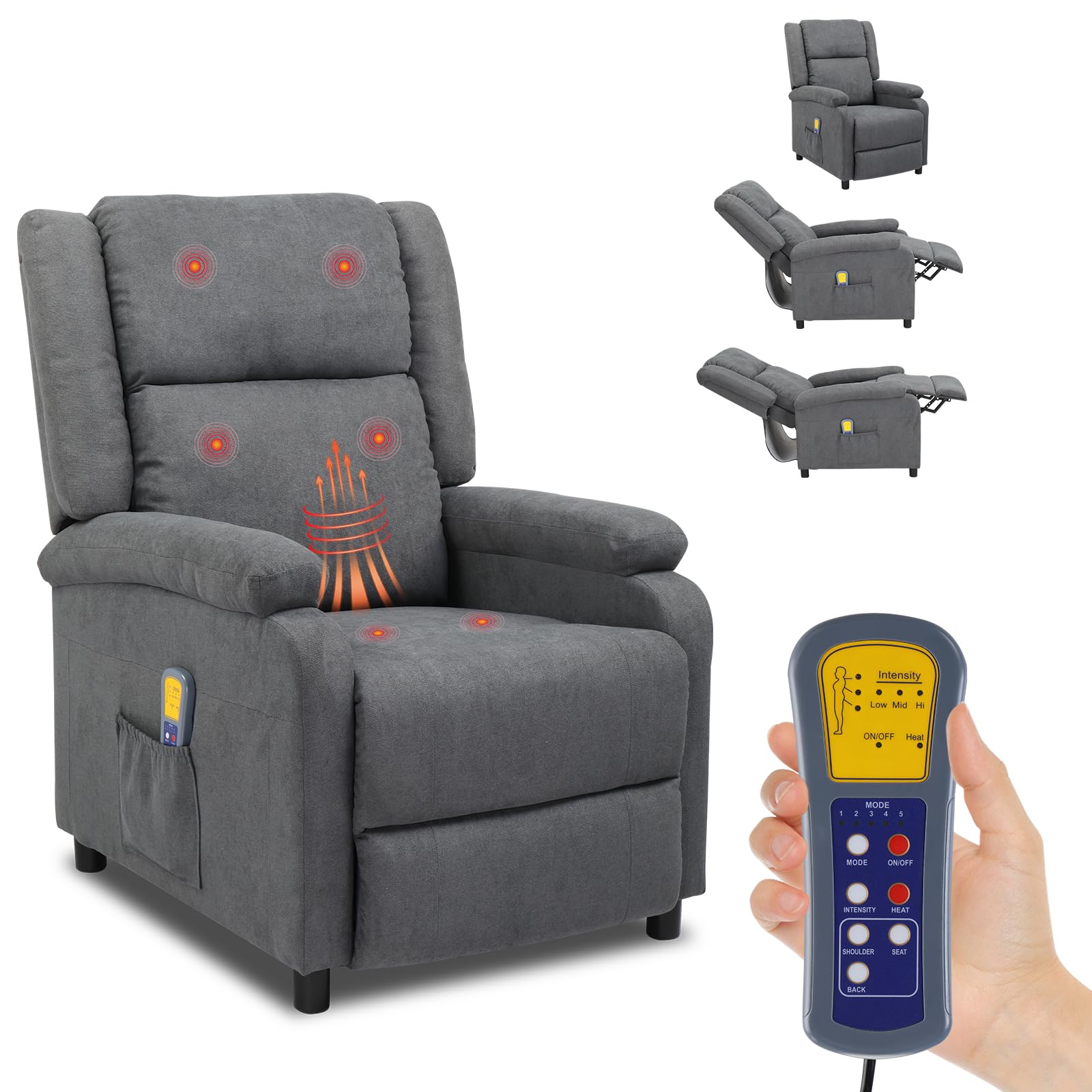 LEADZM Fauteuil Inclinable, Massage Électrique et Chauffage, Fauteuil Inclinable avec Dossier Basculant à Commande Humaine, Fauteuil TV pour Chambre à Coucher, Salon et Home Cinéma