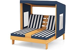 COSTWAY Kids Double Chaise Lounge Outdoor, 2-Seat Patio Lounge Chair with Cup...