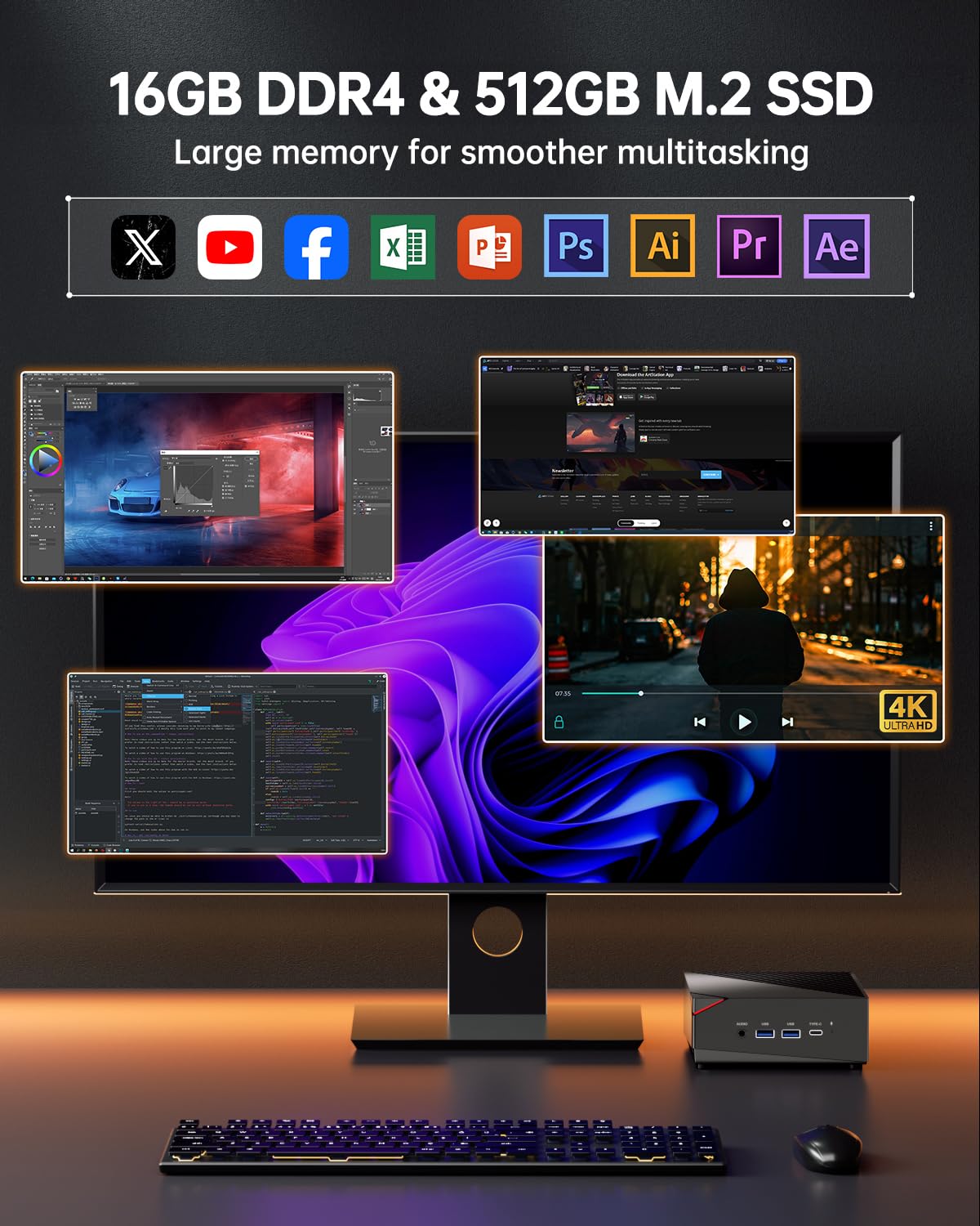 NiPoGi AM06 PRO Mini PC АMD Ryzen 7 5700U (8C/16T, up to 4.3GHz