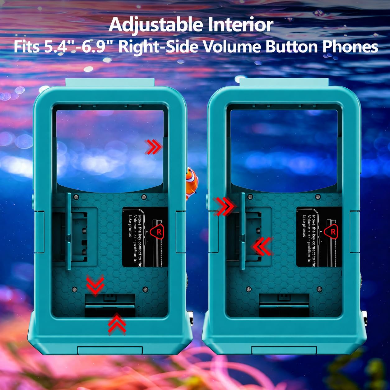 IP68 49FT Custodia subacquea per Android 5.4-6.9 pollici lato destro Volume