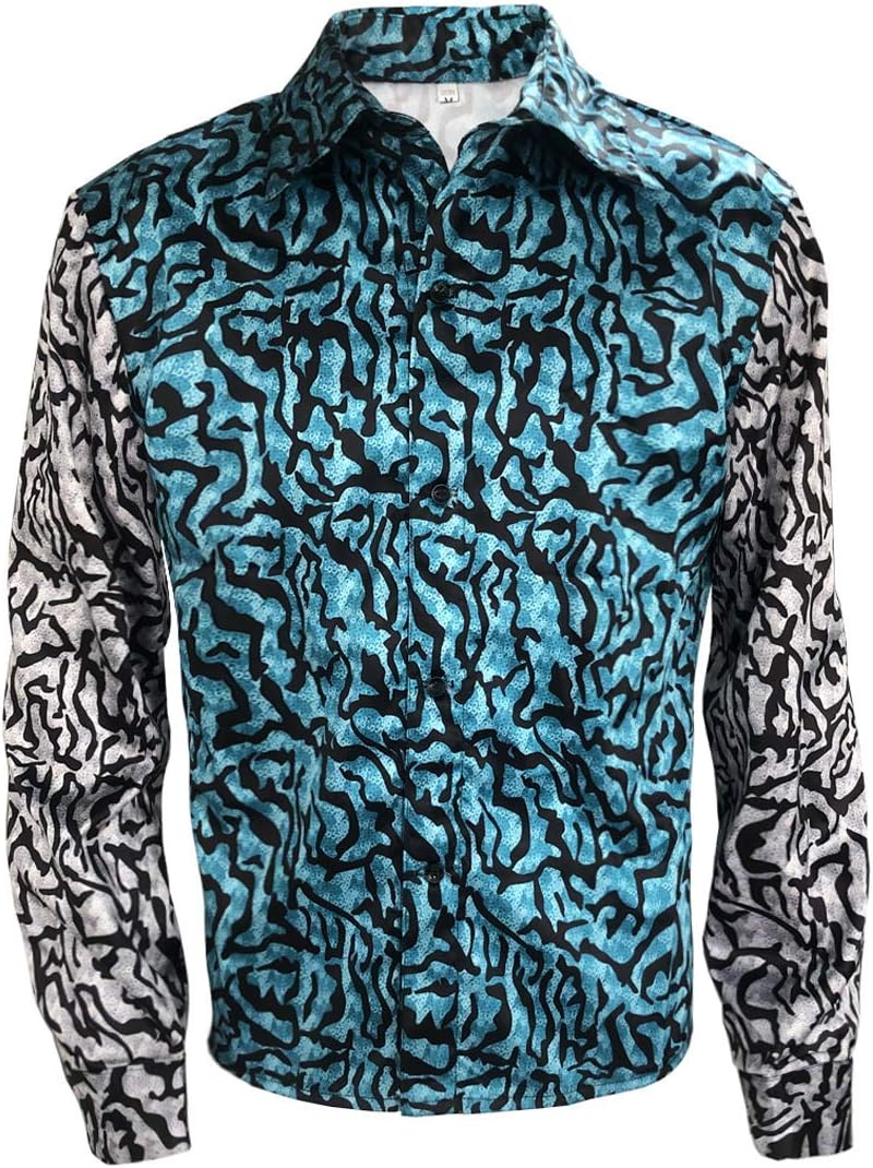 Mens Joe Shiny Sequins Shirt Button Down Dress Costume Shirt