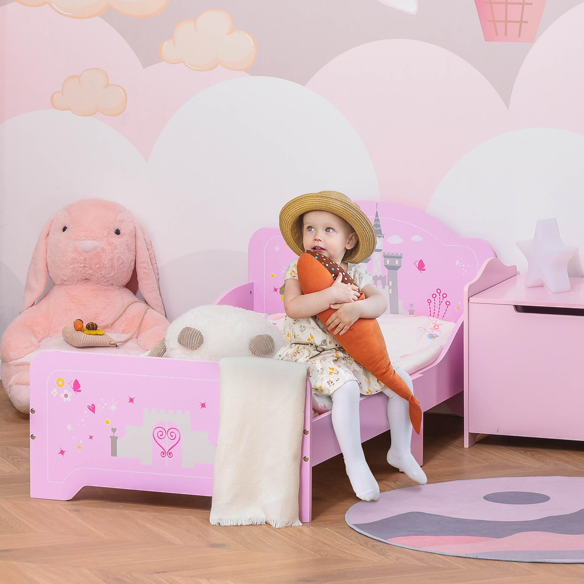 HOMCOM Kids Bed Princess Castle Toddler Bed 3-6 Years Pink 143 x 73 x 60 cm
