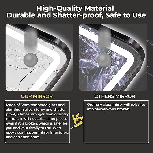 Miniatura 7 de Espejo de baño LED rectangular, 36 x 28 pulgadas, antiempañamiento, doble tacto, iluminado, espejo de tocador de pared con marco de metal biselado