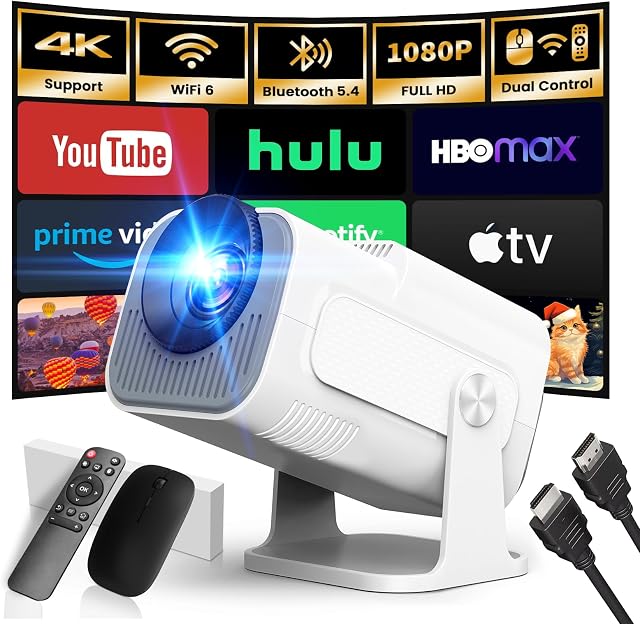 Proyector Portátil 2026 Upgraded 1920x1080P 4K con WiFi 6 y Bluetooth 5.4