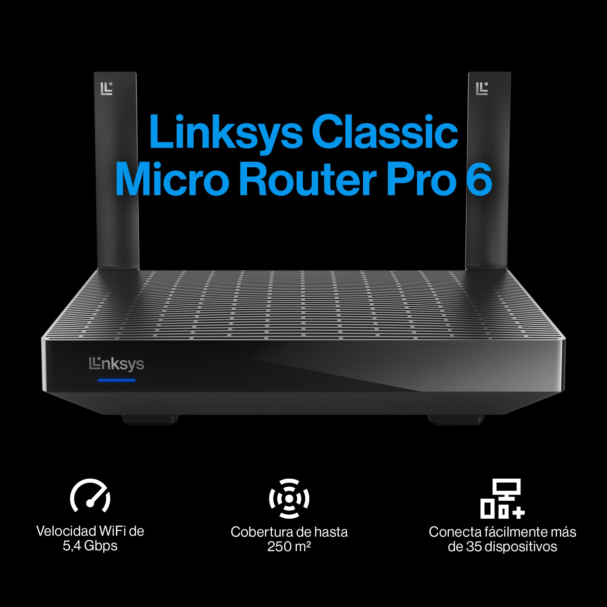 Linksys Classic Micro Router Pro 6 - Router WiFi 6 de malla de doble banda (AX5400) - Router inalámbrico Gigabit para juegos con velocidad de hasta 5400 Mbps, cobertura de 250 m² y soporta más de 35