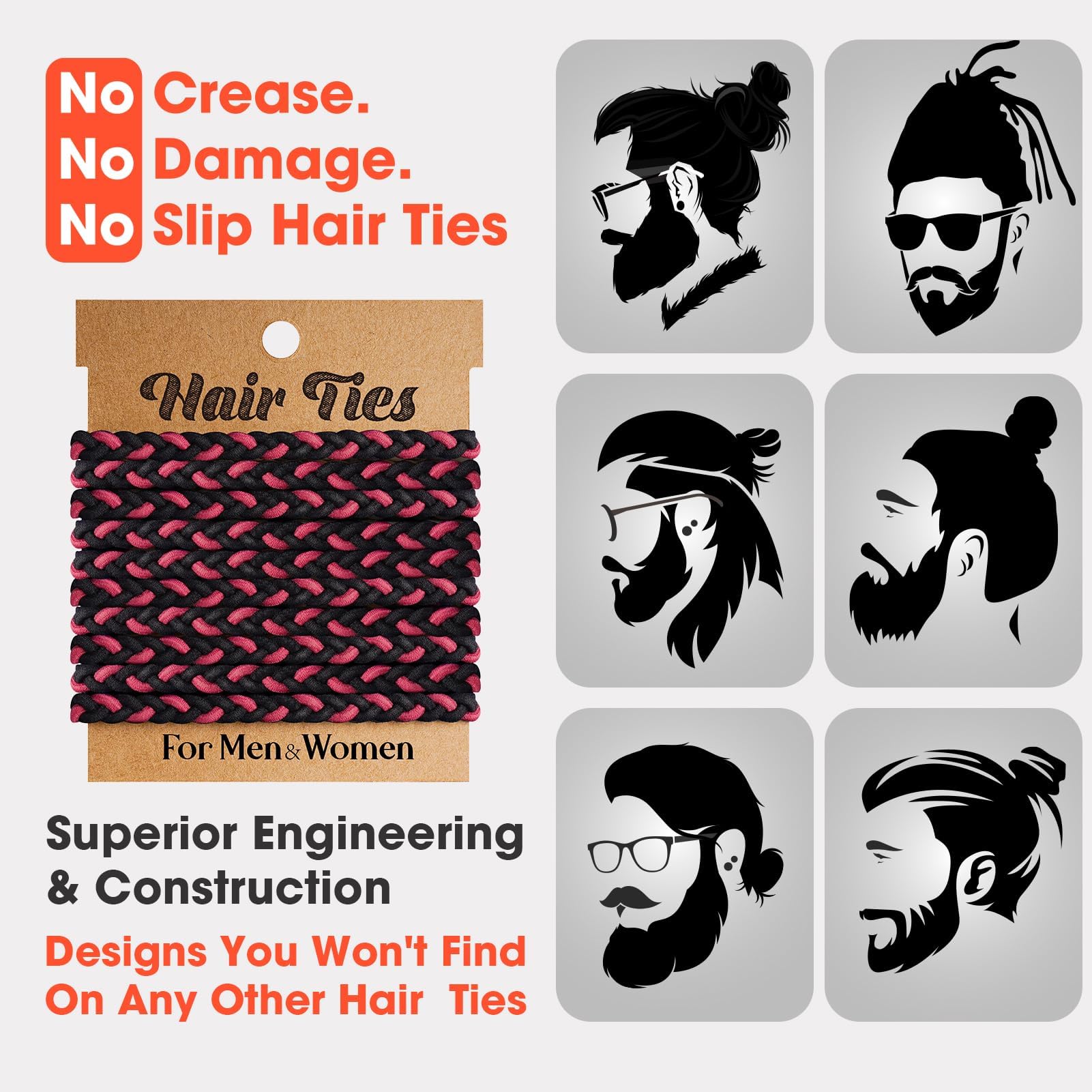 EasYoung 10pcs Braided Mens Hair Ties for Guys for Buns Curly Thick Dense Hair Elastic Hair Ties For Men & Women - Image 2