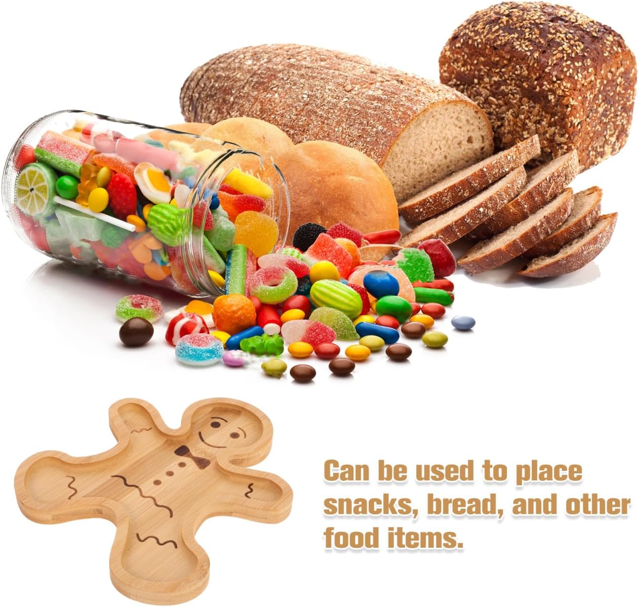 BESTonZON Christmas Charcuterie Board, Bamboo Gingerbread Man Serving Tray Serving Board Fruit Tray, Creative Gingerbread Man Food for Party Supplies, 8.3 * 7.2"