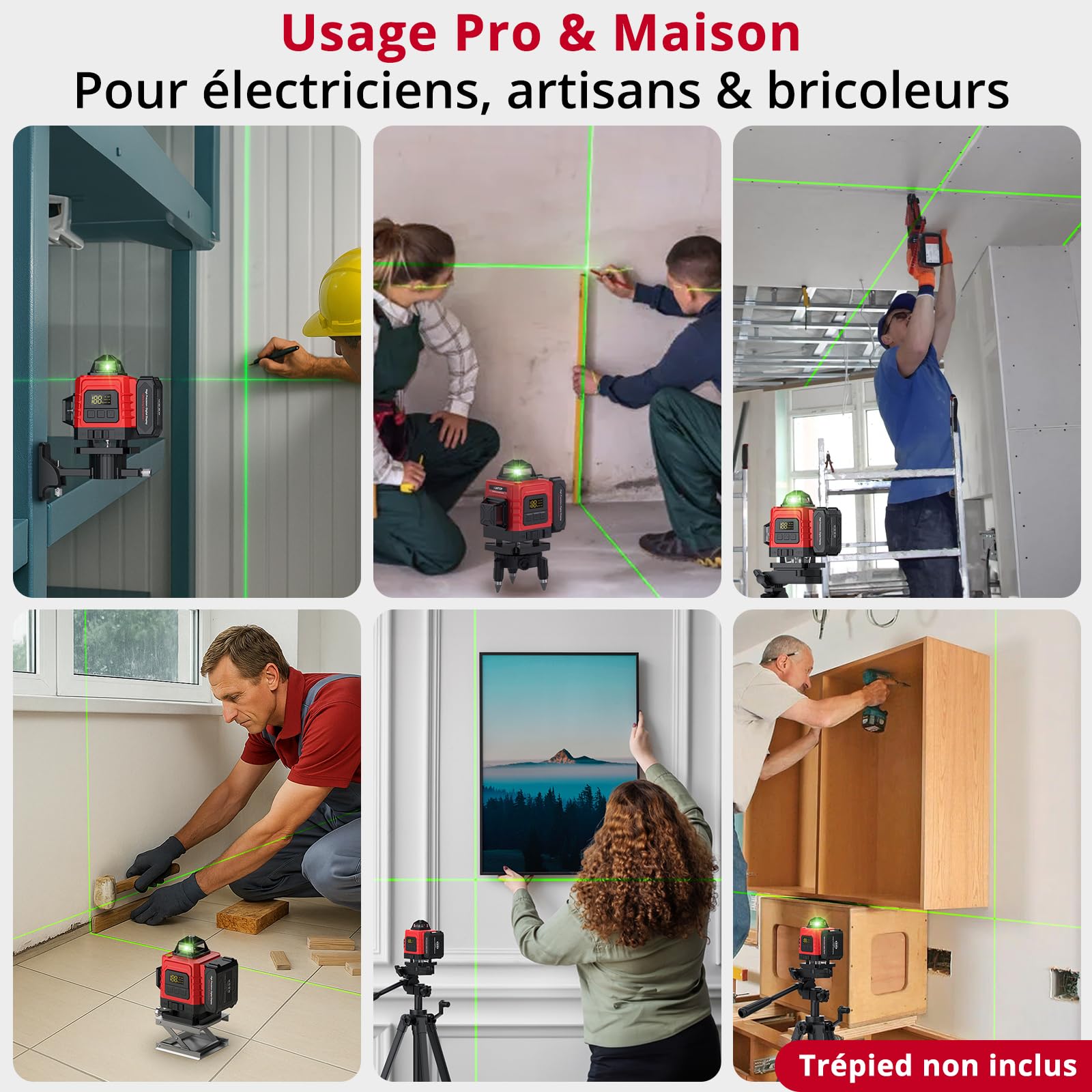 XUNTOP Niveau Laser Vert 16 Lignes Auto-nivelant - Rechargeable USB Type-C, Télécommande 5m, Précision ±1mm/5m - Avec Support Magnétique, Accessoires Complets, IP54 pour Chantier Bricolage Carrelage