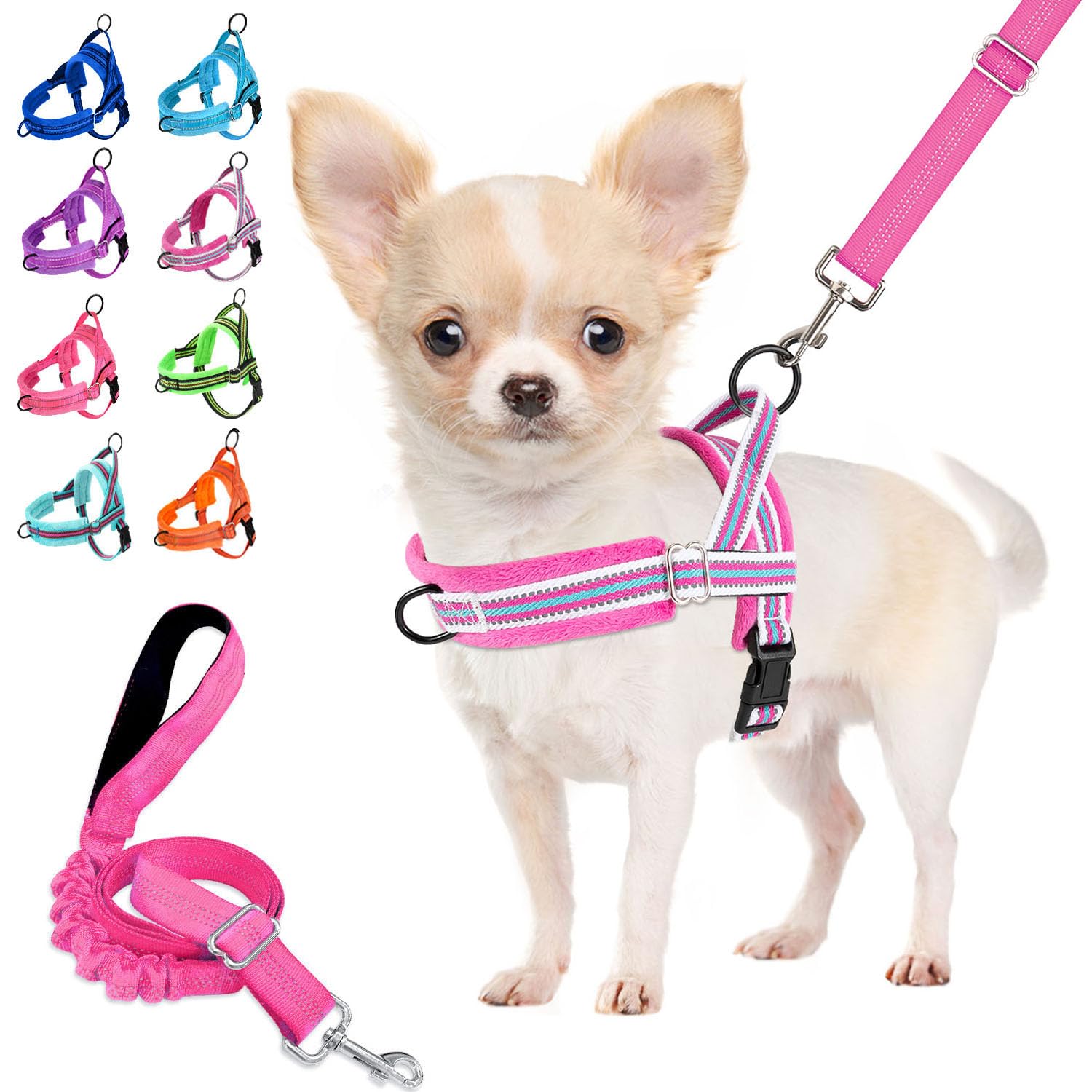 Lukovee No Pull Dog Harness and Leash Set, Soft Padded Small Dog Harness, Neck & Chest Adjustable Reflective Vest Puppy Harness with 4ft Lightweight