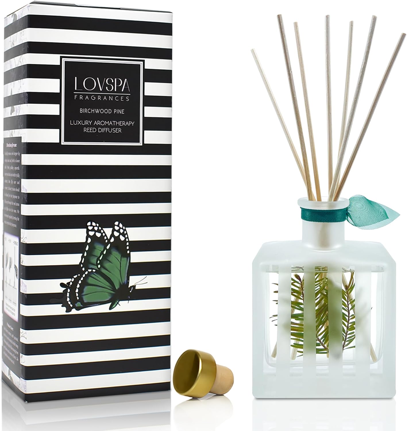 LOVSPA Birchwood Pine Reed Diffuser Refill, 4 oz, Bundle with Birchwood Pine Reed Diffuser Set - Made with Essential Oils in The USA