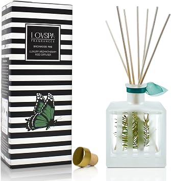 Reed Diffuser Set, Birchwood Pine Scented Oil Diffuser with Sticks, Home Fragrance Accessories for Bathroom Shelf Decor, Aroma Diffusers for Home or Office Desk, USA Made