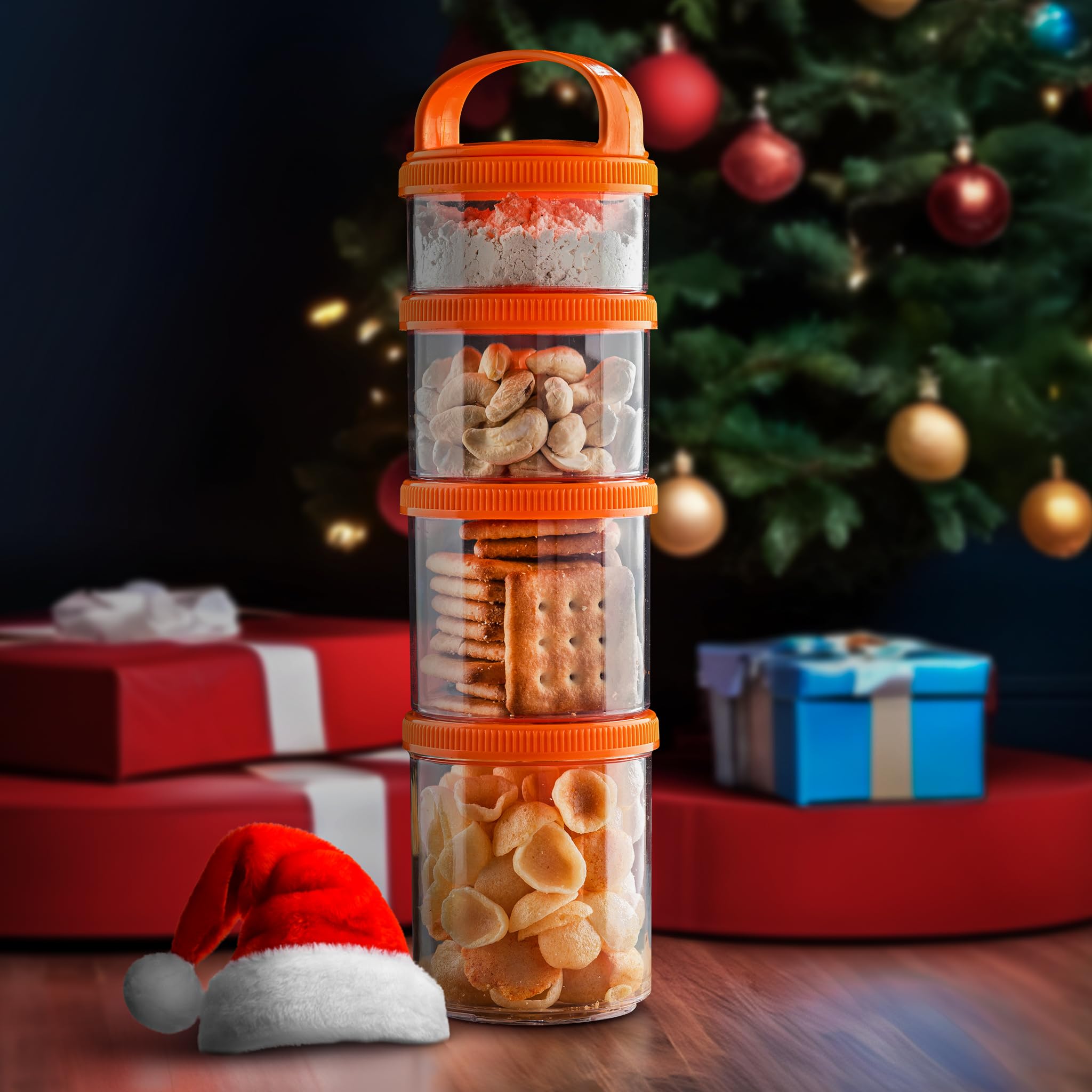 GROB Plastic Stackit Stackable Multi-Layer Twist N' Lock Food Containers (Pack Of 2). BPA Free, Odour-Free, And Stain-Free. Smart Living Products, Orange