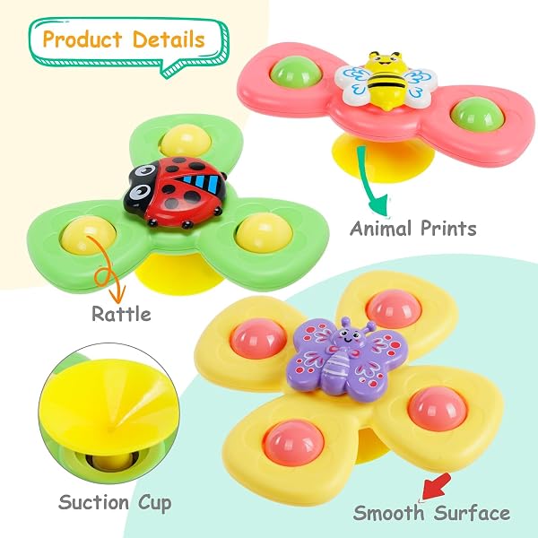 Ainiv 6PCS Coccinelle Abeille Papillon Animaux Mignons Jouets de Bain Bébé, Ventouses Rotatives, Spinner Cadeau pour Tout-Petit, Enfants, Filles, Garçons - 2