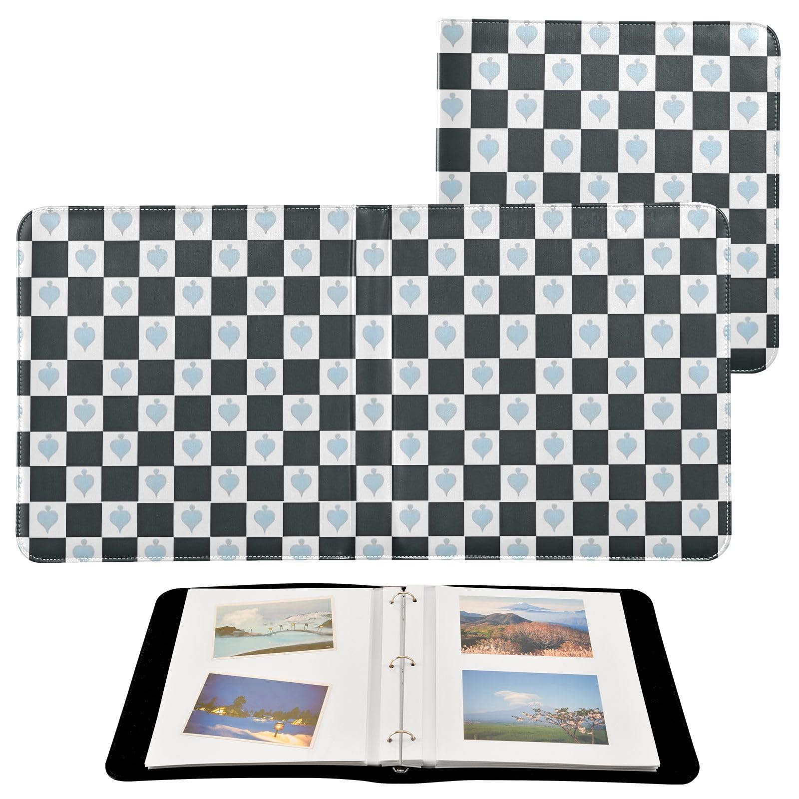 JIPONI Checkerboard Pattern Large Photo Album, DIY Leather Cover Scrapbook Albums for 4x6 5x7 6x8 Pictures, Self Adhesive Memory Book for Wedding, Baby, Family