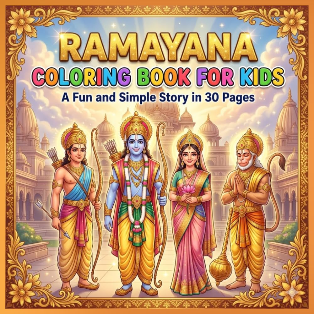 Ramayana Coloring Book for Kids: A Fun and Simple Story of Lord Rama in 30 Easy Coloring Pages | Mythology Book for Children Ages 3–8