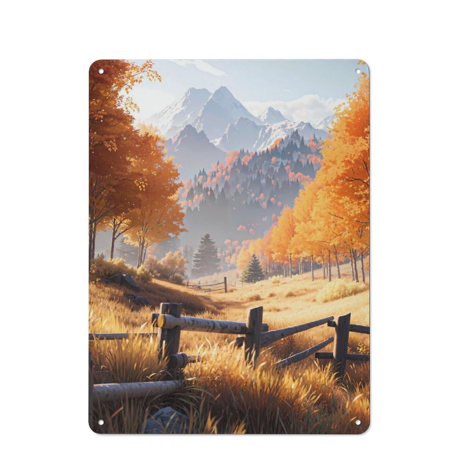 Junmoney Orange Valley Rustic Tin Wall Plaque 40X30cm For Living Room Wall, For Kitchen, Dining Room And Home Bar Wall Decor