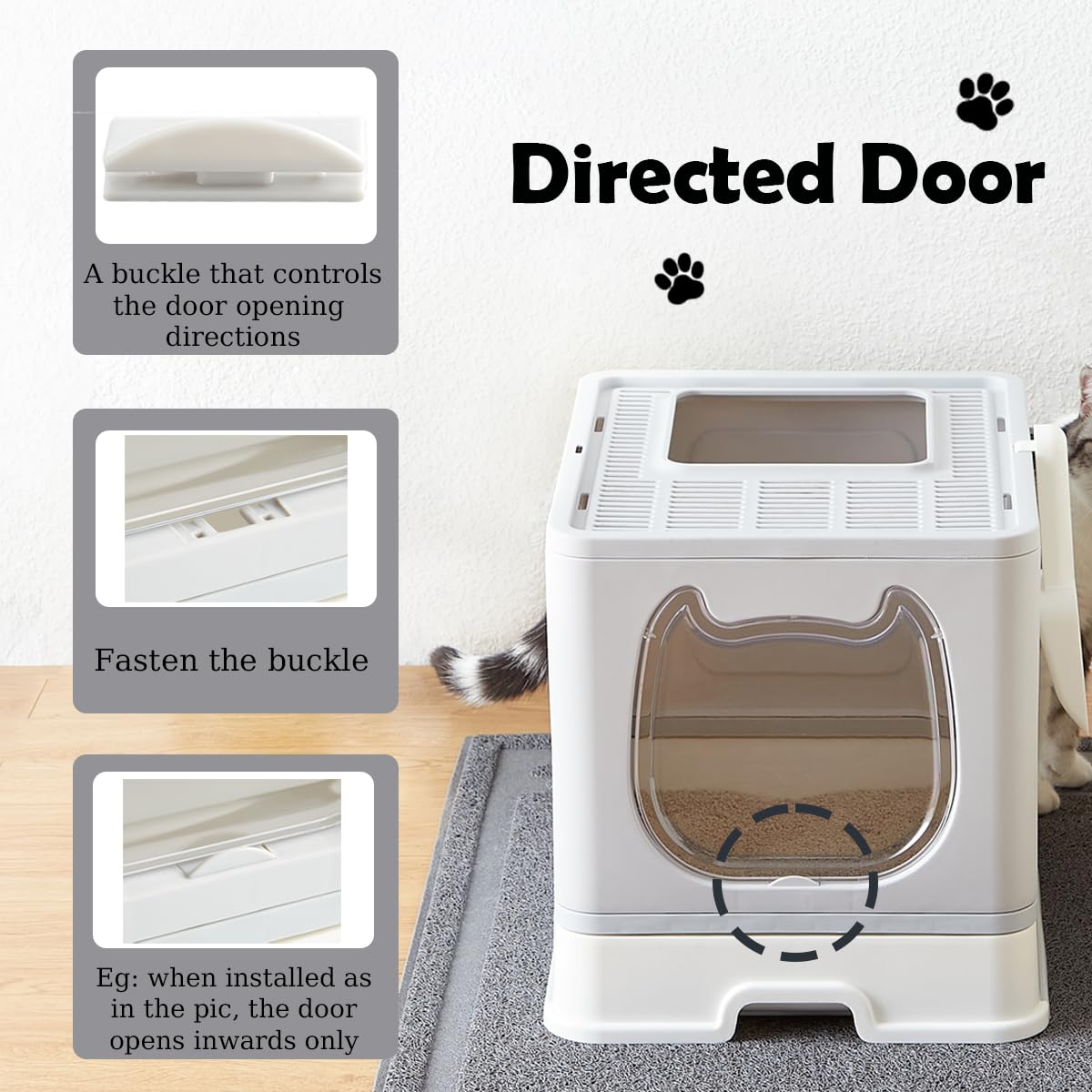 Vealind Covered Litter Box with Lid, Low Entry Kitten Small Litter Box Enclosure with Scooper and Brush, Anti-Splashing Top Entry Litter Box Black