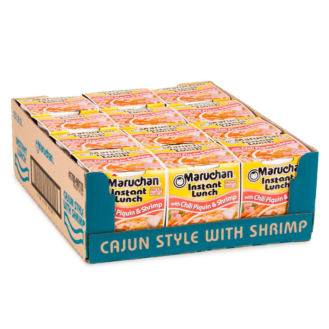 Maruchan Instant Lunch Ramen Noodles, Chili Piquin & Shrimp – Japanese-Style Instant Noodle Soup, Easy Meal Ready in 3 minutes – 2.25 Oz Cup, Pack of 12