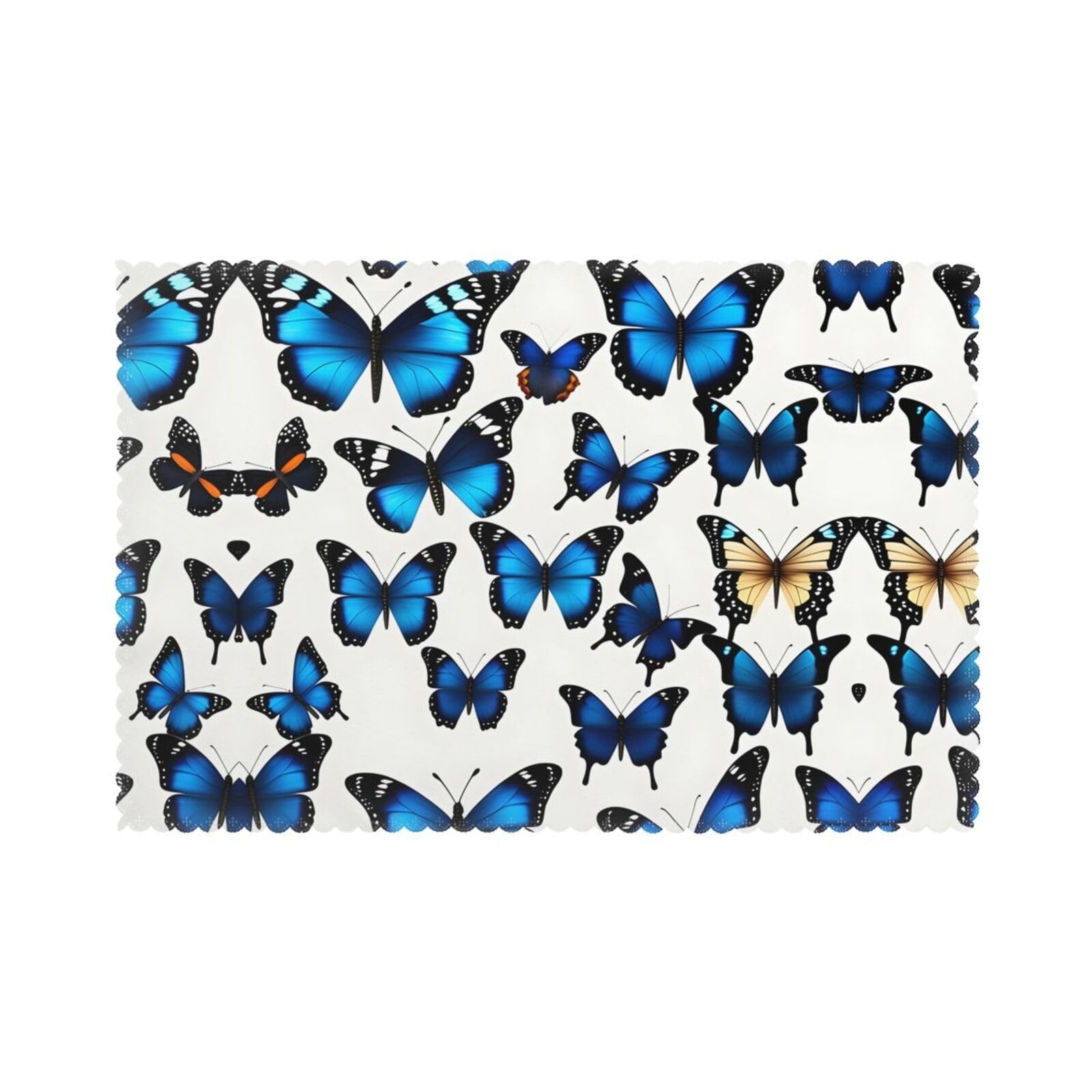 Many Blue Butterfly Christmas Placemats Set of 6,Washable Table Mats
